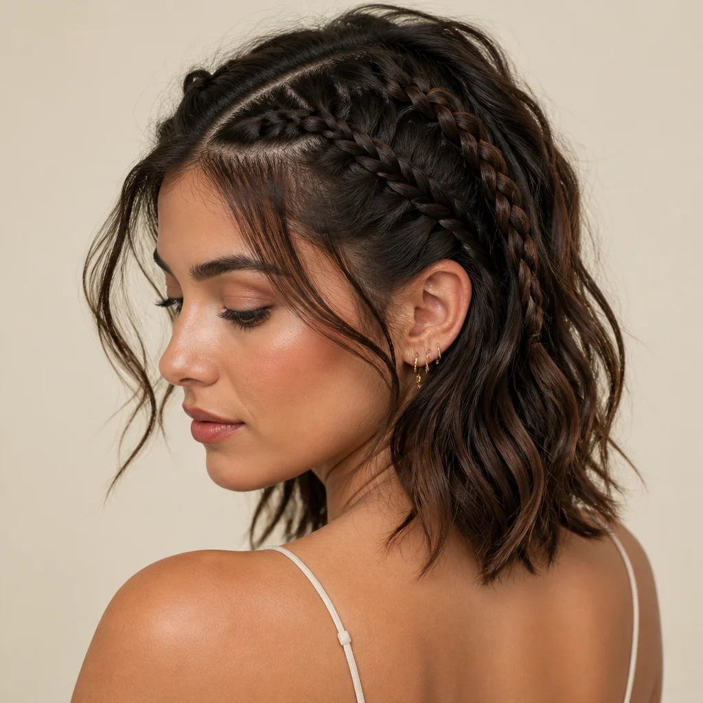 Medium-length hair styled with textured braids adapted for layered hair