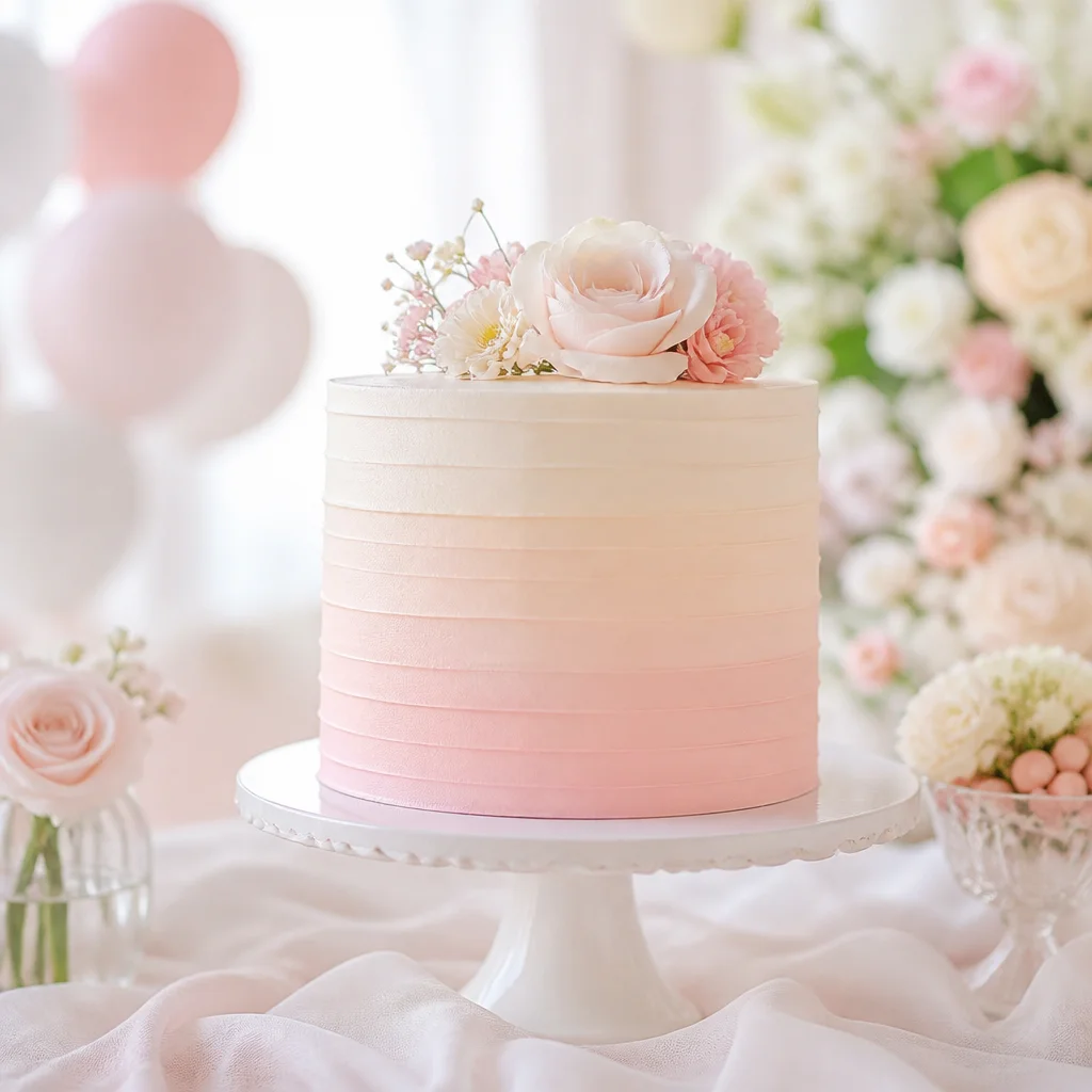 Pastel ombré birthday cake with a soft color fade and simple top decoration