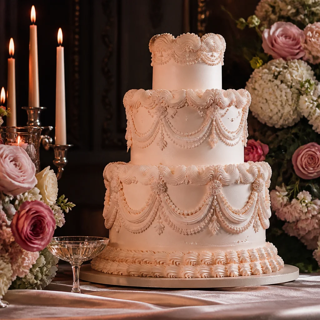 Ornate Lambeth-inspired birthday cake with detailed piped decoration