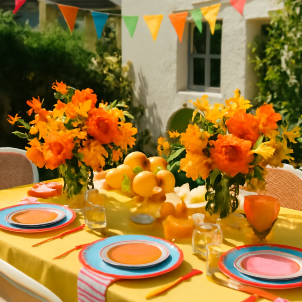 Bright and playful summer party with tropical flowers and citrus elements