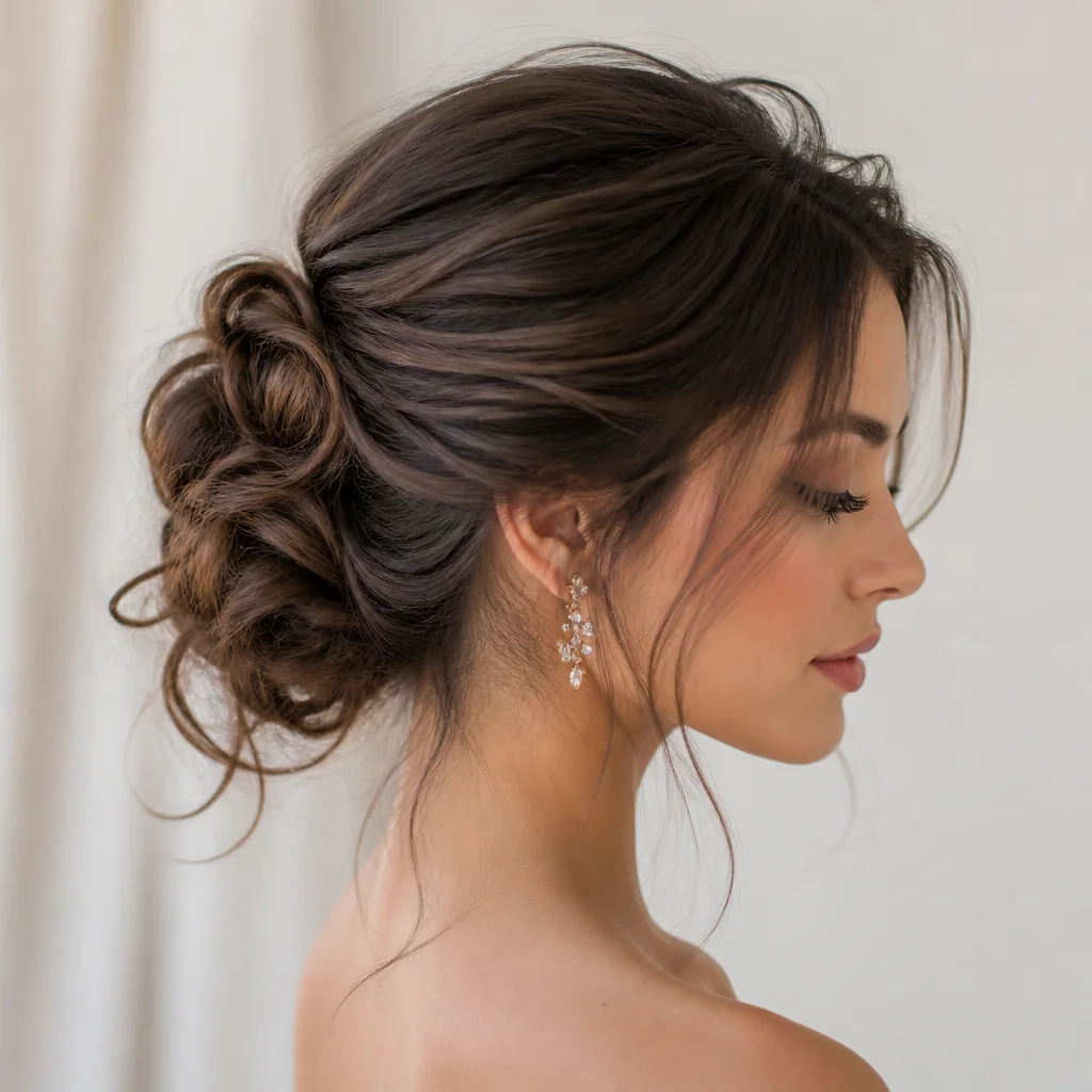 Voluminous updo for fine hair with fullness at the crown and bun
